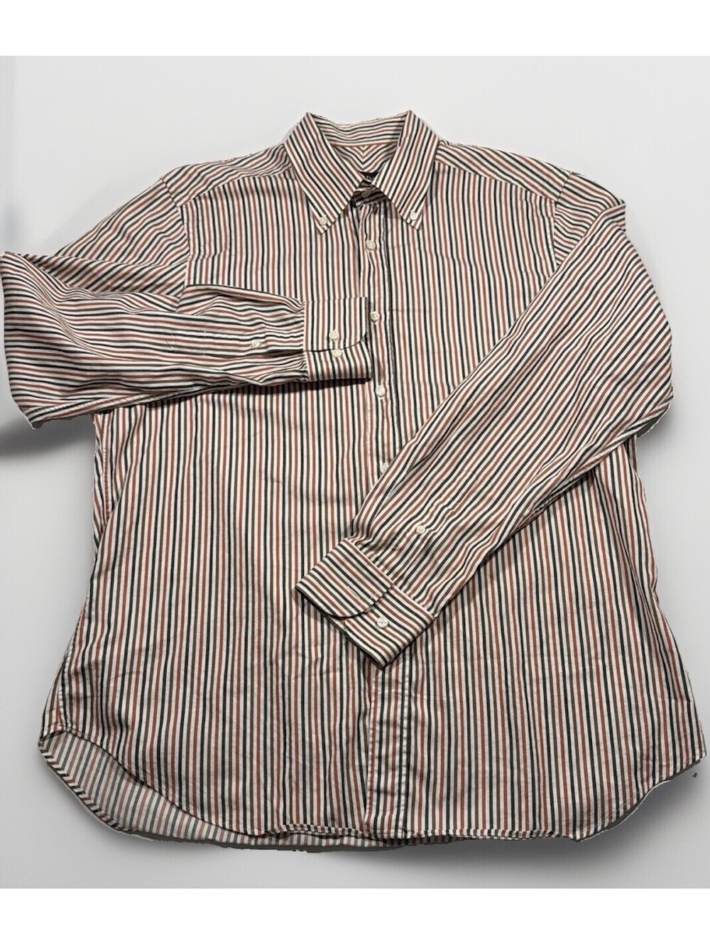 Massimo Dutti Mens Striped Button Down Shirt Brown Orange Black Cotton XL